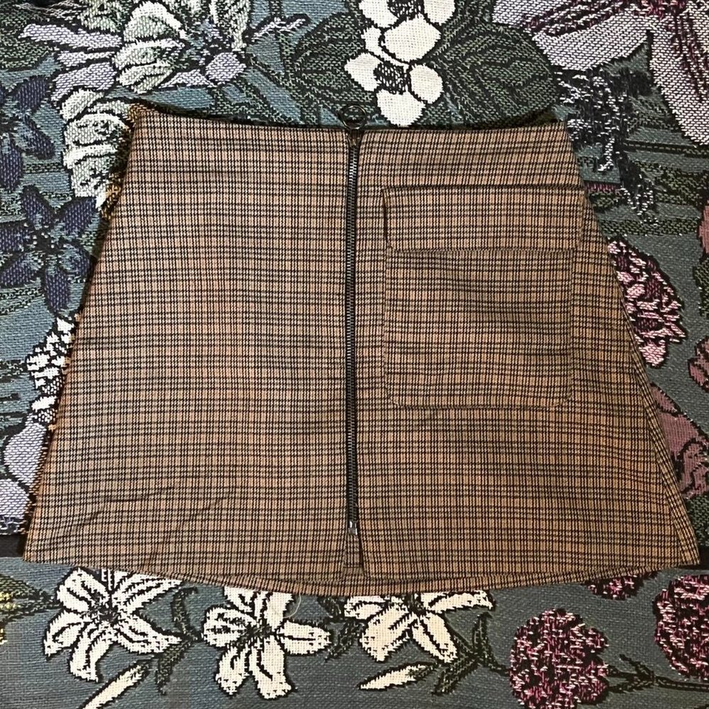 TOPSHOP brown plaid zip mini skirt size 2